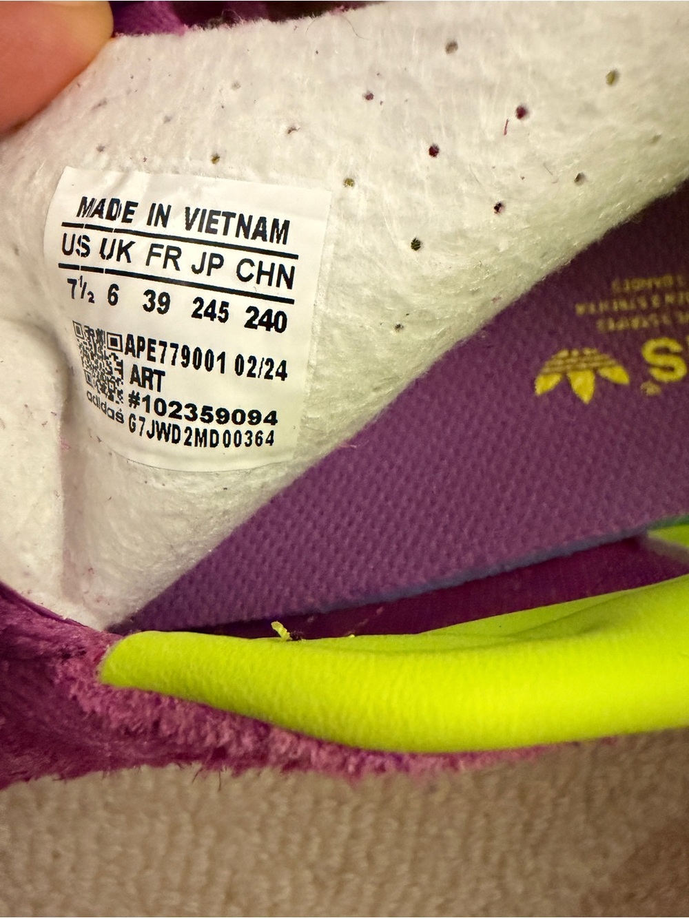 adidas spezial Women's Purple & Neon Yellow Suede Sneakers - Picture 3 of 5